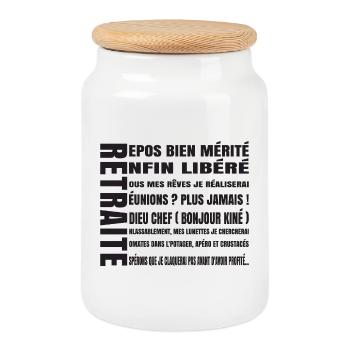 RETREAT (black text) - Cookie Jar with Wooden Lid - white - Front