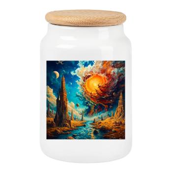 Cité Astrale et Torsion Solaire - Boîte à biscuits avec couvercle en bois - blanc - Devant