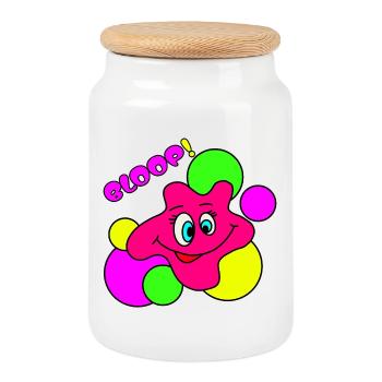 BLOOP ! Personnage drôle de Pop Art Néon - Boîte à biscuits avec couvercle en bois - blanc - Devant