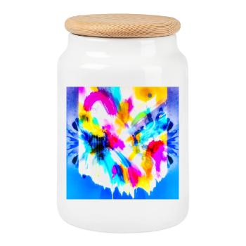Explosion of colour in watercolour - Cookie Jar with Wooden Lid - white - Front