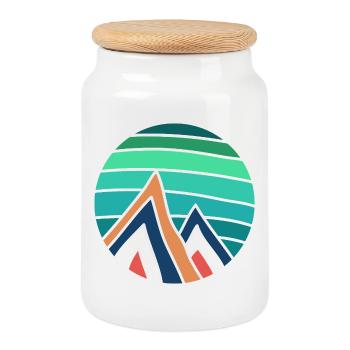 Turquoise Circle Mountains - Cookie Jar with Wooden Lid - white - Front