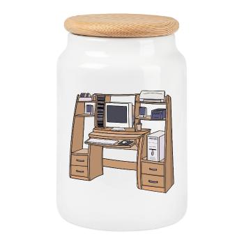 Retro Computer Desk Setup 90s 2000s Nostalgic - Cookie Jar with Wooden Lid - white - Front