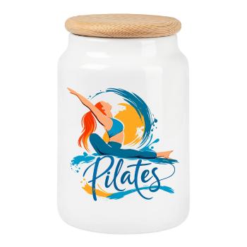 Pilates-Energie und Flexibilität - Keksdose mit Holzdeckel - Weiß - Vorne