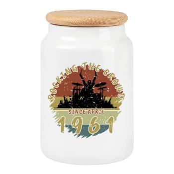 65th Birthday Rocking the crowd DRM 04/1961 - Cookie Jar with Wooden Lid - white - Front