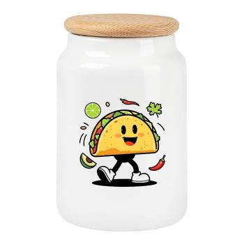 Taco man, homme tacos - Boîte à biscuits avec couvercle en bois - blanc - Devant