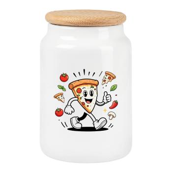 Meilleur chef Pizza, mascotte Joyeuse - Boîte à biscuits avec couvercle en bois - blanc - Devant