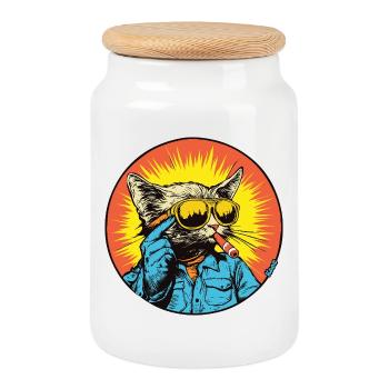 Sunny Cat Rétro Vibe - Boîte à biscuits avec couvercle en bois - blanc - Devant
