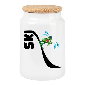 Kids Skiing Pickles - Cookie Jar with Wooden Lid - white - Front