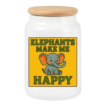 Elephants Make Me Happy - Cute Vintage Elephant - Cookie Jar with Wooden Lid - white - Front