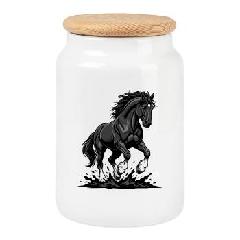 Cheval Noir Galop Étalon Sauvage Équestre - Boîte à biscuits avec couvercle en bois - blanc - Devant