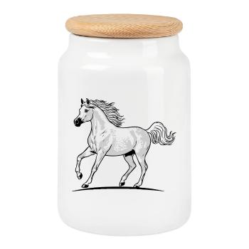 Cheval Blanc arabe Pommelé Trot Élégance Équestre - Boîte à biscuits avec couvercle en bois - blanc - Devant