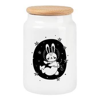 Sauter vers la Lune - Boîte à biscuits avec couvercle en bois - blanc - Devant