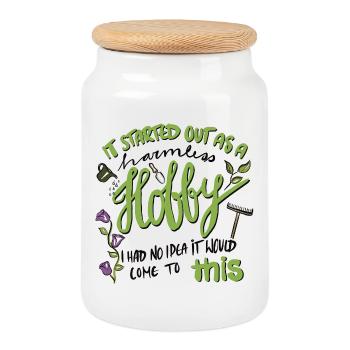 Gardening hobby with passion - hand-drawn - Cookie Jar with Wooden Lid - white - Front