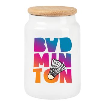Badminton - Keksdose mit Holzdeckel - Weiß - Vorne