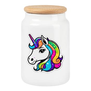 Helles Regenbogen-Einhorn - Keksdose mit Holzdeckel - Weiß - Vorne