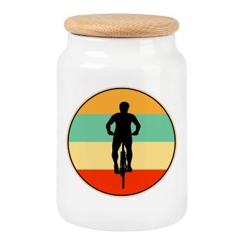 Cyclist Retro Vintage Sunset Bicycle Silhouette - Cookie Jar with Wooden Lid - white - Front