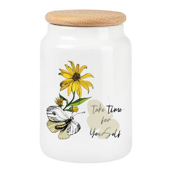 Tournesol et Papillon - Boîte à biscuits avec couvercle en bois - blanc - Devant