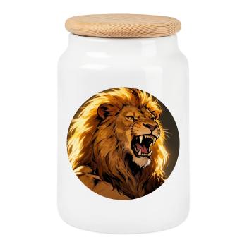 Lion Rugissant Blaze - Boîte à biscuits avec couvercle en bois - blanc - Devant