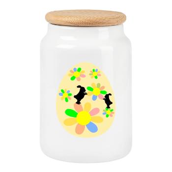 Œufs de Pâques : Lapin de Pâques - Boîte à biscuits avec couvercle en bois - blanc - Devant