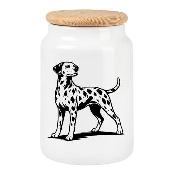 Dalmatian Portrait Black - Cookie Jar with Wooden Lid - white - Front