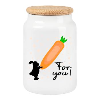 Carotte Lapin de Pâques - Boîte à biscuits avec couvercle en bois - blanc - Devant