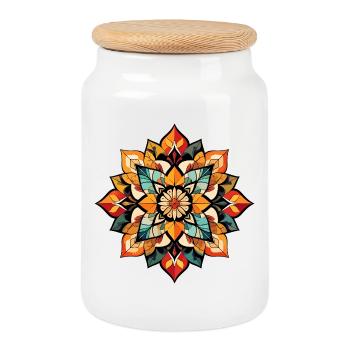 Natürliche Farben Mandala abtrakte Formen Kunst - Keksdose mit Holzdeckel - Weiß - Vorne