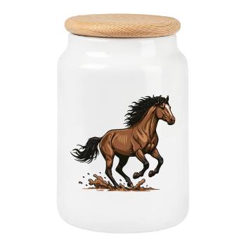 Cheval Alezan Galop Énergie Équestre Illustration - Boîte à biscuits avec couvercle en bois - blanc - Devant