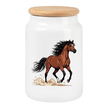 Horse Chestnut Arabian Gallop Dust Equestrian - Cookie Jar with Wooden Lid - white - Front