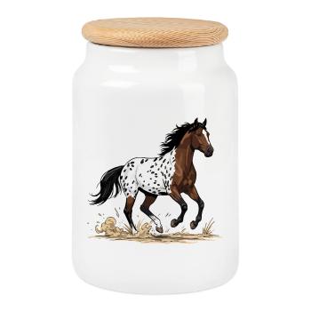Cheval Appaloosa Galop Sauvage Équestre Mouchté - Boîte à biscuits avec couvercle en bois - blanc - Devant