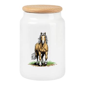Palomino de Face Horse Equestrian Elegance Chic - Cookie Jar with Wooden Lid - white - Front