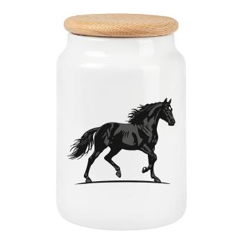 Cheval Noir de Profil Allure Noble Équestre - Boîte à biscuits avec couvercle en bois - blanc - Devant