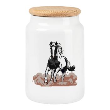 Horse Pie Gallop Face Dust Equestrian - Cookie Jar with Wooden Lid - white - Front
