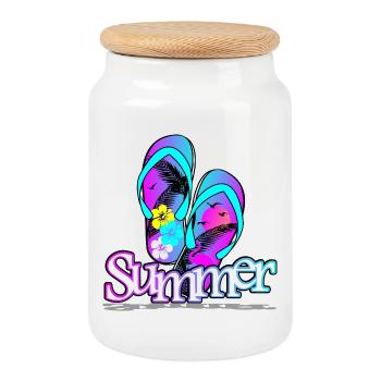 Sommer Flipflop - Keksdose mit Holzdeckel - Weiß - Vorne