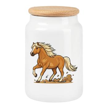 Goldponyblonde Mähne Trab Glücklicher Reiter - Keksdose mit Holzdeckel - Weiß - Vorne