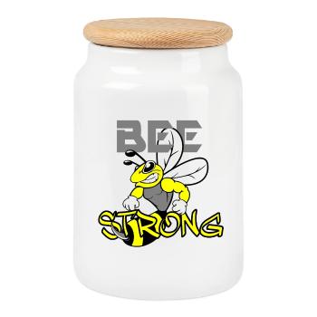 BEE STRONG Biene - Boîte à biscuits avec couvercle en bois - blanc - Devant