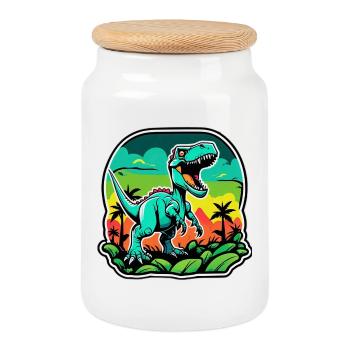 Neon Tropical T-Rex - Keksdose mit Holzdeckel - Weiß - Vorne