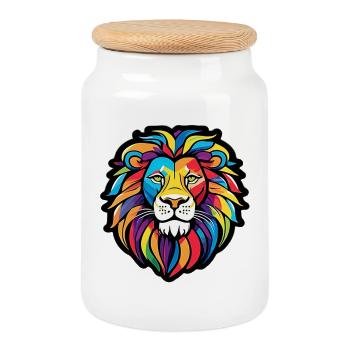 Regenbogen-Heller Löwe - Keksdose mit Holzdeckel - Weiß - Vorne