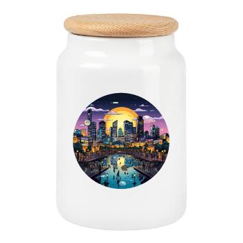 Sunset city on the water - Cookie Jar with Wooden Lid - white - Front