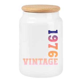 Vintage 1976 - Keksdose mit Holzdeckel - Weiß - Vorne
