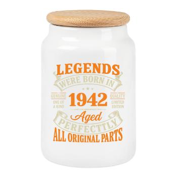 Legends born 1942 Perfect Age - Cookie Jar with Wooden Lid - white - Front