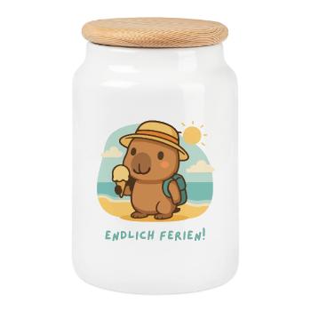 Endlich Ferien! Lustiges Geschenk Schulferien - Keksdose mit Holzdeckel - Weiß - Vorne