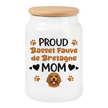 Fier barrage Basset Bleu, jaune pâle - Boîte à biscuits avec couvercle en bois - blanc - Devant