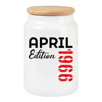 61st birthday April 1966 - Cookie Jar with Wooden Lid - white - Front