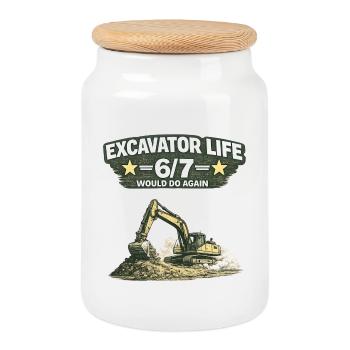 Excavator Life 6/7 Excavator Driver - Cookie Jar with Wooden Lid - white - Front