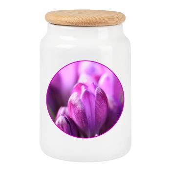 Crocus Crocus Fleurs violettes Crocus Bourgeon de crocus - Boîte à biscuits avec couvercle en bois - blanc - Devant