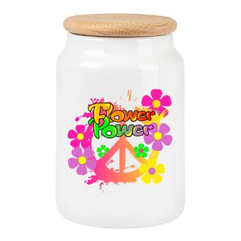 Flower Power Frieden Peacezeichen - Keksdose mit Holzdeckel - Weiß - Vorne