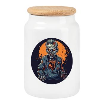 Halloween - Zombie - Horreur - Sorcière - Boîte à biscuits avec couvercle en bois - blanc - Devant