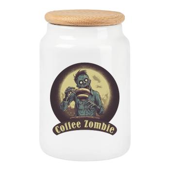 Coffee Monster - Caffeine Zombie - Morning Grouch - Cookie Jar with Wooden Lid - white - Front