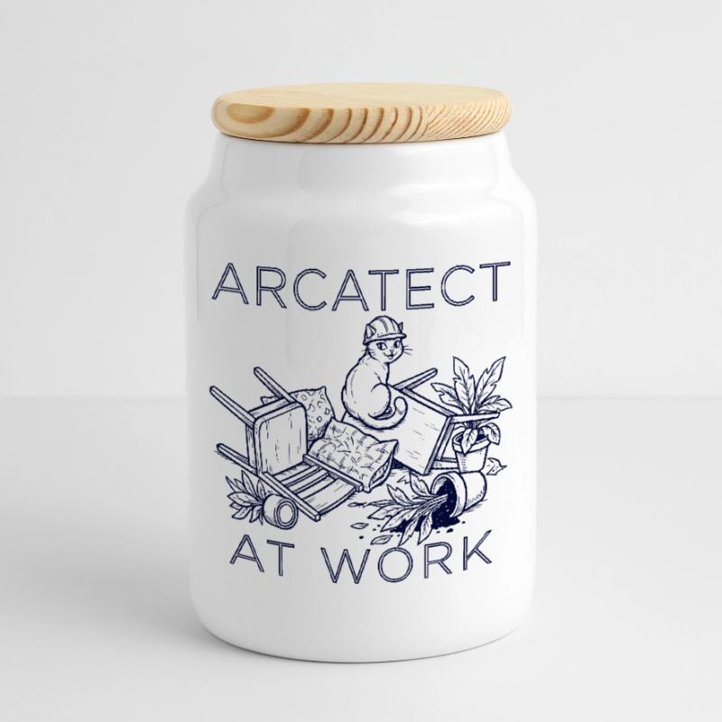 Worker's cat at work Cookie Jar with Wooden Lid