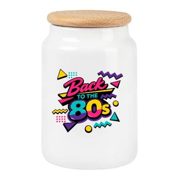 Retour au Neon Retro des années 80 - Boîte à biscuits avec couvercle en bois - blanc - Devant